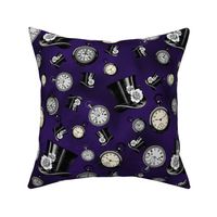 Pocket Watches and Top Hats Steampunk Fabric - Dark Purple
