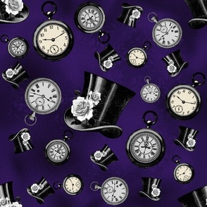 Pocket Watches and Top Hats Steampunk Fabric - Dark Purple