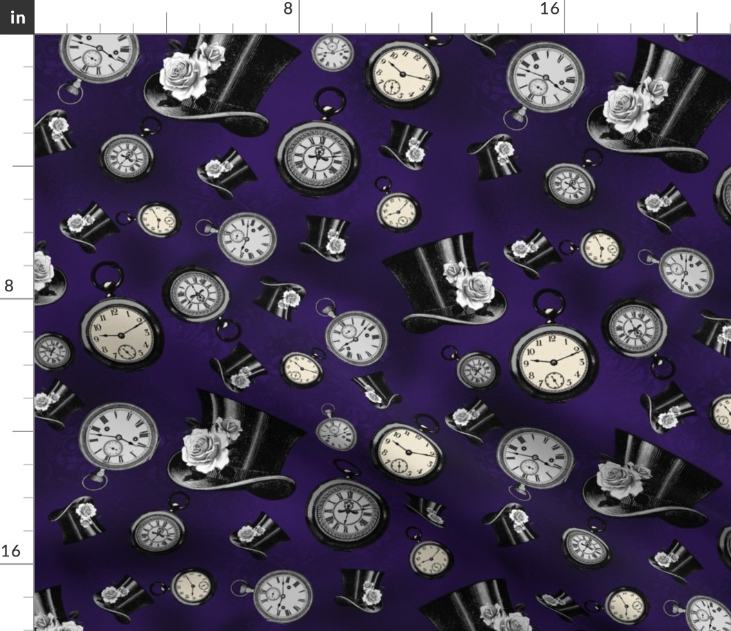 Pocket Watches and Top Hats Steampunk Fabric - Dark Purple