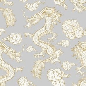 Pale Grey Chinese Dragon and Clouds