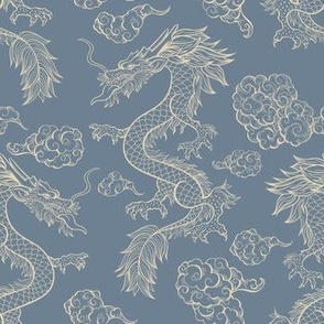 Pale Blue Chinese Dragon and Clouds