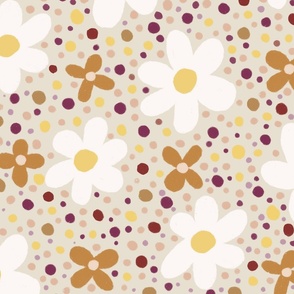 Daisy print fabric_Large - daisies, daisy fabric, baby fabric, spring fabric, baby girl, earthy - terra cotta Fabric by bridgettstahlman