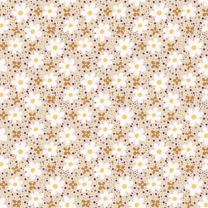 Daisy print fabric_SMALL - daisies, daisy fabric, baby fabric, spring fabric, baby girl, earthy - terra cotta Fabric by bridgettstahlman