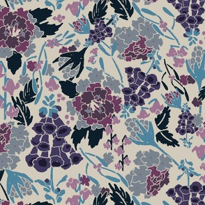 Fatal Florals in Winter Blues in Large Scale