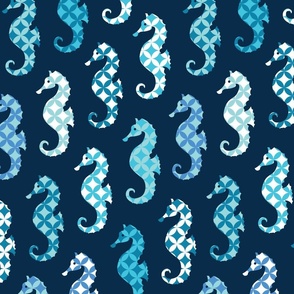 Designer Seahorses Geometric - Blue Large