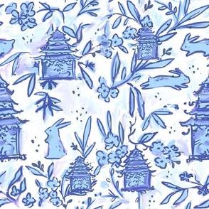 blue bunny chinoiserie 