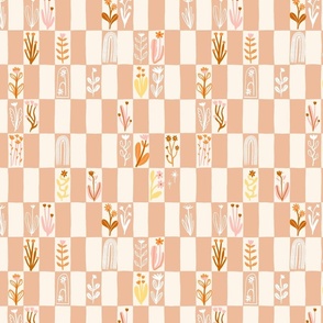 Boho Flowers Beige Check