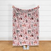 Nostalgic Trip To Paris Watercolor Travel Pattern Coral Pink