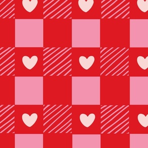 Hearty checks - red, baby pink and light pink // big scale