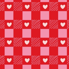 Hearty checks - red, baby pink and light pink // medium scale