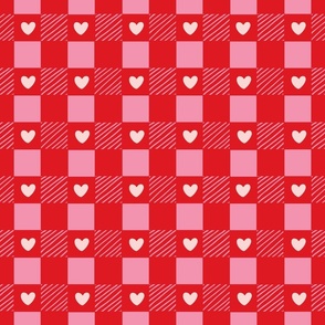 Hearty checks - red, baby pink and light pink // small scale