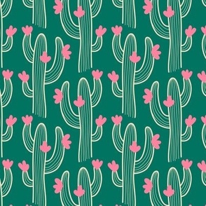 2623 C Small - Blooming cactus, green / pink