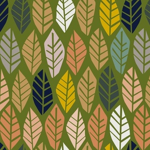 Nordic leaves happy cozy colors green - L