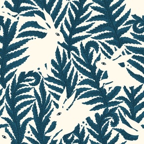 HARES in blue ferns