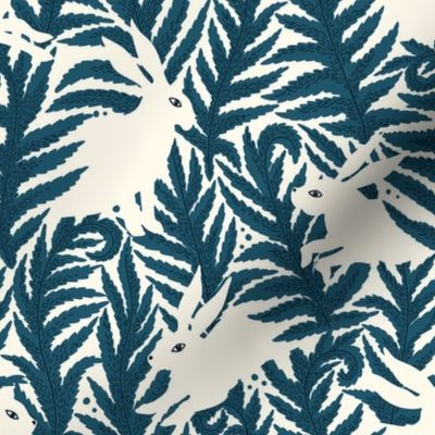 HARES in blue ferns - small size