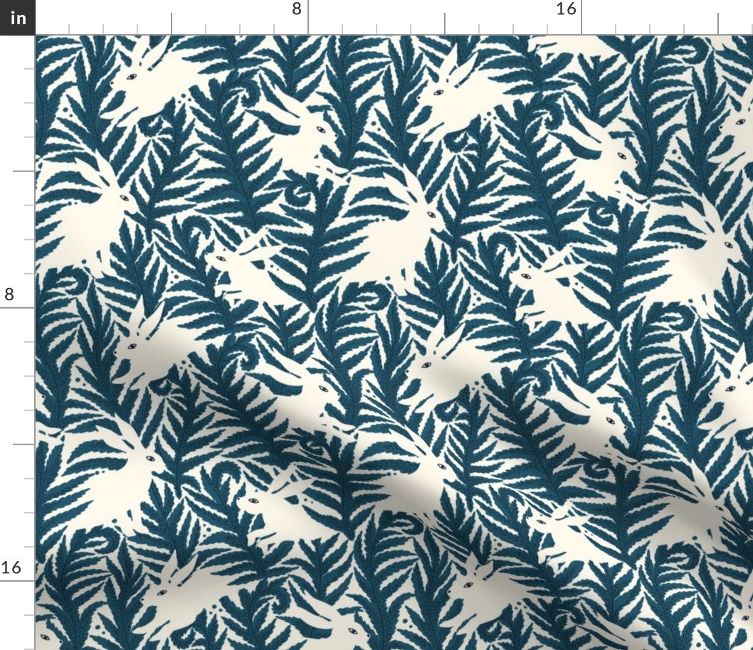 HARES in blue ferns - small size