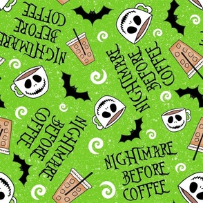 Large Scale Nightmare Before Coffee Funny Sarcastic Jack Skeleton Pumpkin on Green
