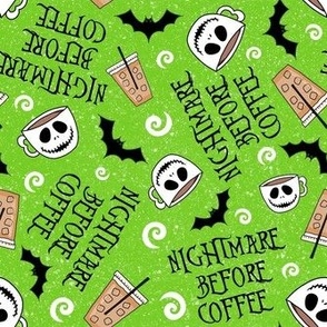 Medium Scale Nightmare Before Coffee Funny Sarcastic Jack Skeleton Pumpkin on Green