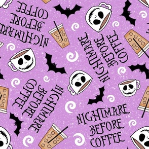 Large Scale Nightmare Before Coffee Funny Sarcastic Jack Skeleton Pumpkin on Purple