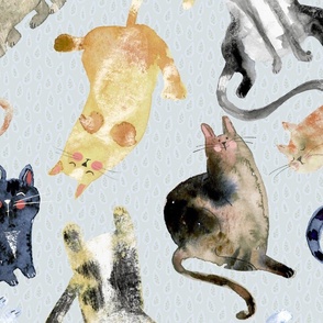 Watercolor cats blue gray LARGE