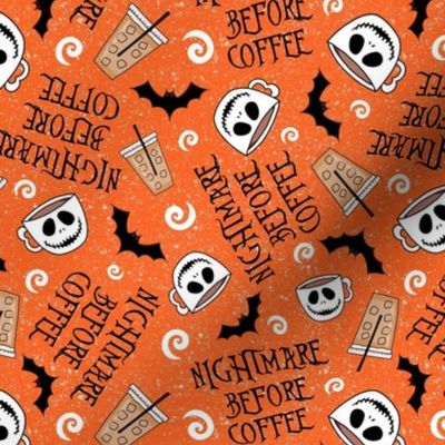 Medium Scale Nightmare Before Coffee Funny Sarcastic Jack Skeleton Pumpkin on Orange