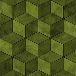 Art deco style green watercolor cubes