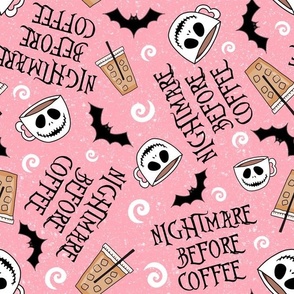 Large Scale Nightmare Before Coffee Funny Sarcastic Jack Skeleton Pumpkin on Pink