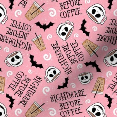 Medium Scale Nightmare Before Coffee Funny Sarcastic Jack Skeleton Pumpkin on Pink
