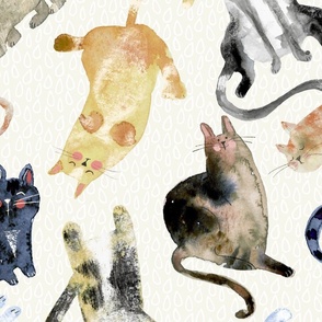 Watercolor cats cream LARGE