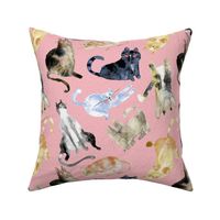 Watercolor cats pink MEDIUM