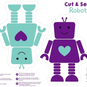 Cut and Sew Robots Purple and Aqua