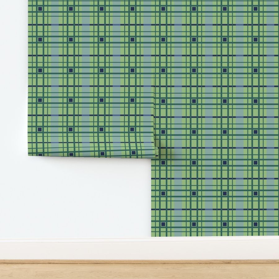 Green, navy and light blue plaid - Small scale