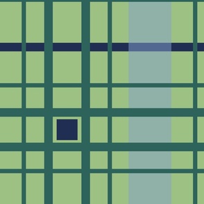 Green, navy and light blue plaid - Large scale