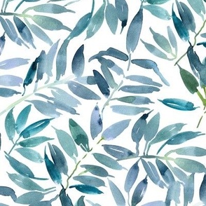 tropical flora in teal shades - watercolor leaves - painted watercolour leaf greenery for modern home decor a544-3