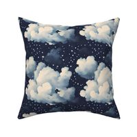 navy blue clouds and white stars