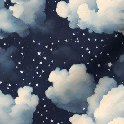 navy blue clouds and white stars