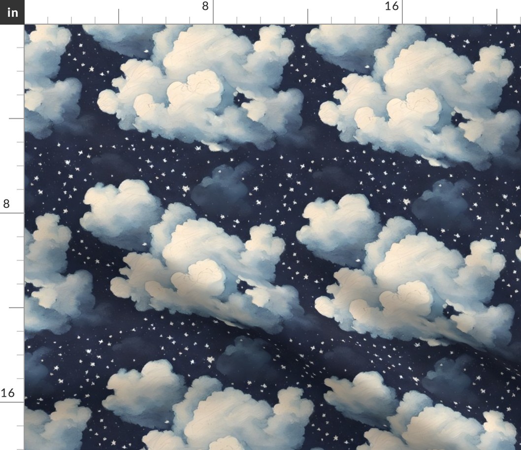 navy blue clouds and white stars