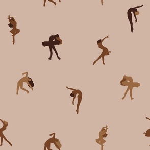 Women Dancing Poses Fun Pattern - Earthy Tone, beige background - Small scale