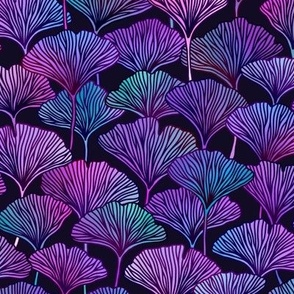 Purple Ginkgo Leaves on Black Background