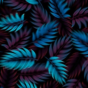 Purple and blue tropical palm leaves