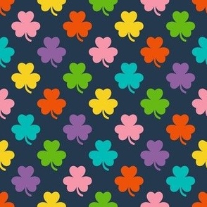 Smaller Scale Rainbow Shamrock Lucky Charms on Navy