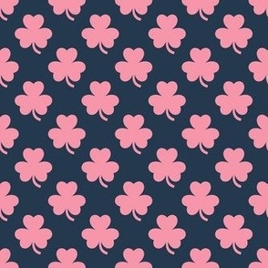 Smaller Scale Pink Shamrocks on Navy