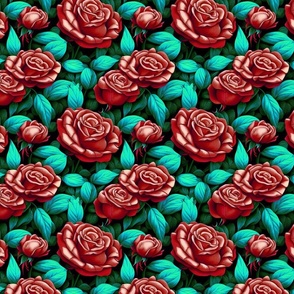Magic roses in teal and red
