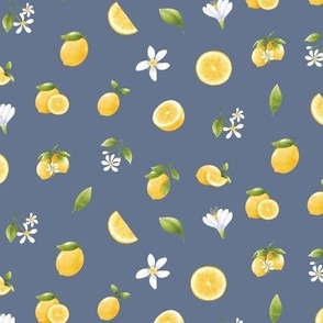 Citrus Lemons on Solid Blue Background