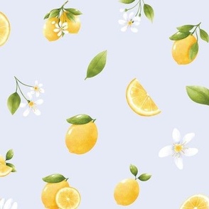 Citrus Lemons on Solid Pale Blue Background