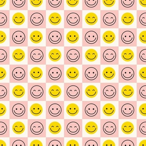 Cheerful Checks - Smiles - Pink, off white, yellow and black 