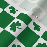 Saint Patricks Day Checkers with Shamrock, St Pattys Day Fabric Green and White