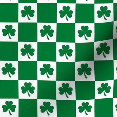 Saint Patricks Day Checkers with Shamrock, St Pattys Day Fabric Green and White