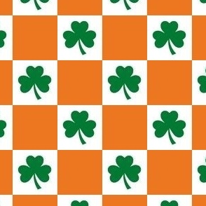 Saint Patricks Day Checkers with Shamrock, St Pattys Day Fabric Green, Orange and White