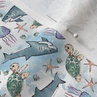 Watercolor Ocean Animals 
